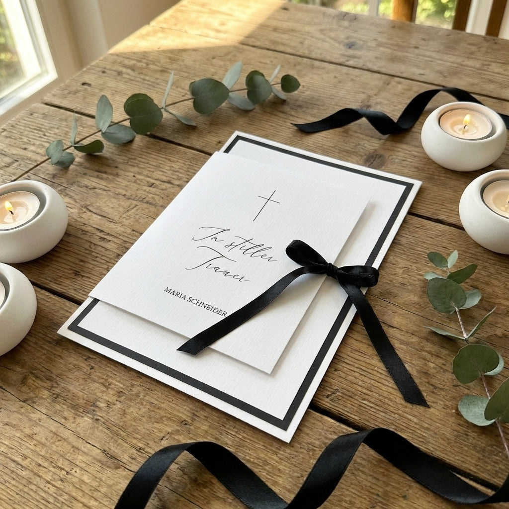 Trauereinladung "Grace" | Karten-Set mit Schleife
