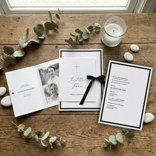 Trauereinladung "Grace" | Karten-Set mit Schleife