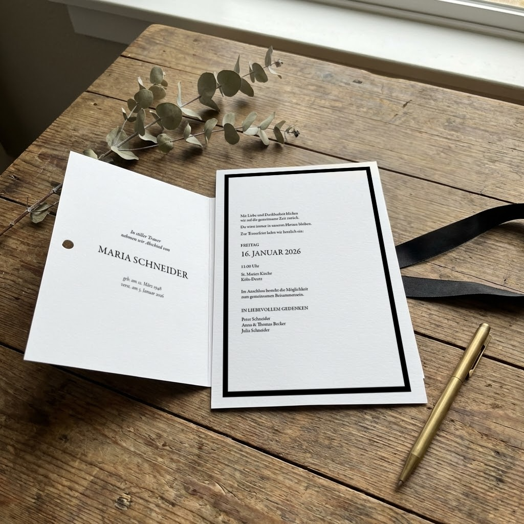 Trauereinladung "Grace" | Karten-Set mit Schleife