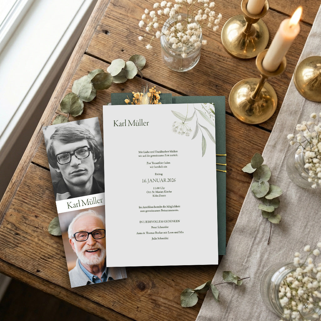 Trauereinladung "Beloved" | Set mit Wachssiegel und Trockenblume
