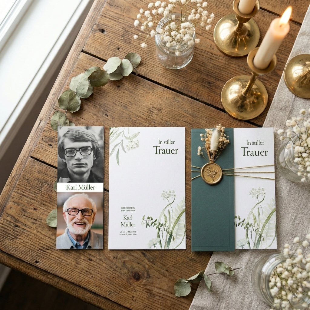 Trauereinladung "Beloved" | Set mit Wachssiegel und Trockenblume