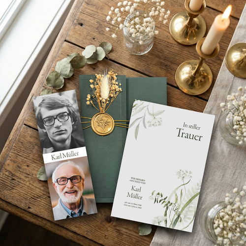 Trauereinladung "Beloved" | Set mit Wachssiegel und Trockenblume