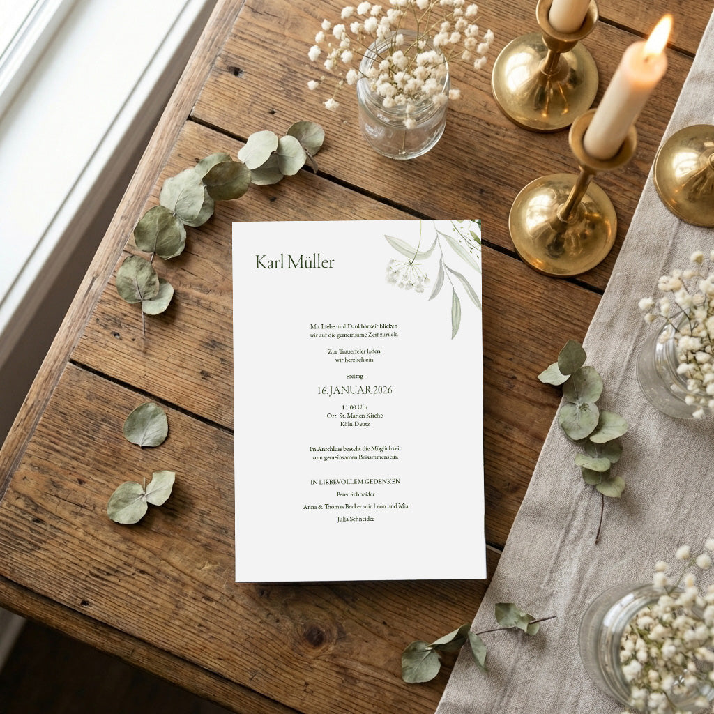 Trauereinladung "Beloved" | Set mit Wachssiegel und Trockenblume