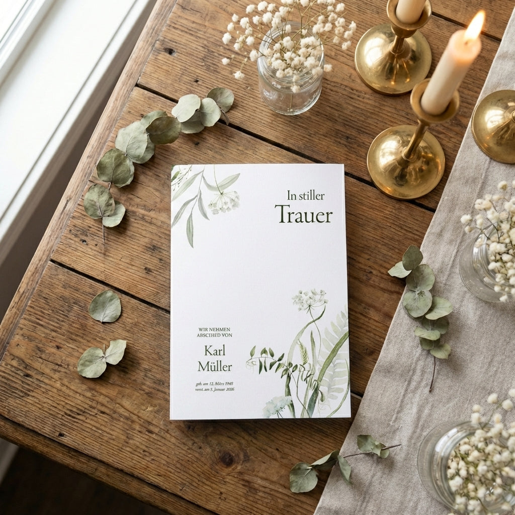 Trauereinladung "Beloved" | Set mit Wachssiegel und Trockenblume