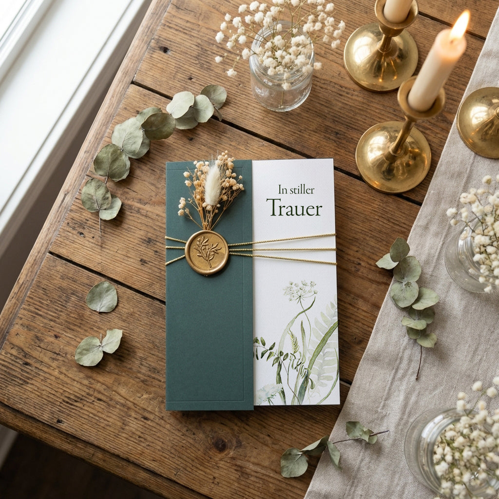 Trauereinladung "Beloved" | Set mit Wachssiegel und Trockenblume