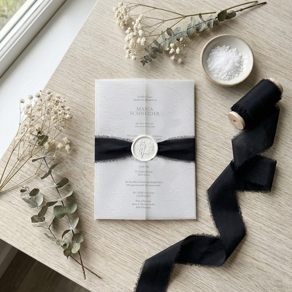 Trauereinladung "Eternity" - Set mit Schleife