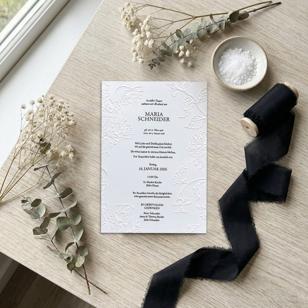 Trauereinladung "Eternity" - Set mit Schleife