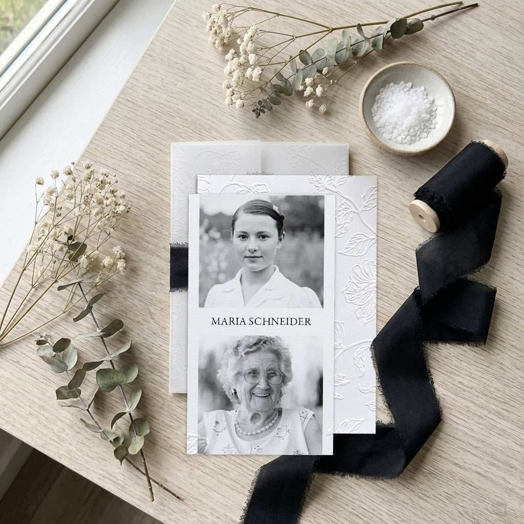 Trauereinladung "Eternity" - Set mit Schleife